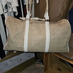 JustFab Beige and White Woven Duffel Bag